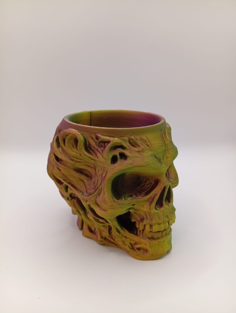 Czaszka 3D “Necro Skull” – designerska doniczka / pojemnik z drukarki 3D | mroczny klimat, holograficzny efekt