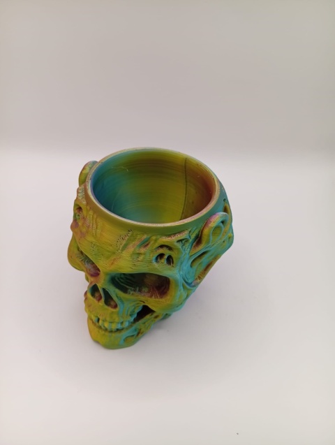 Czaszka 3D “Necro Skull” – designerska doniczka / pojemnik z drukarki 3D | mroczny klimat, holograficzny efekt