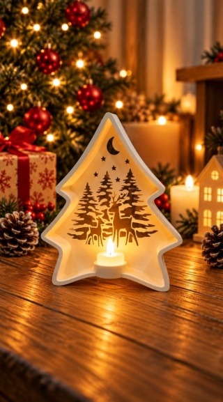 Świąteczny lampion – Choinka z reniferem